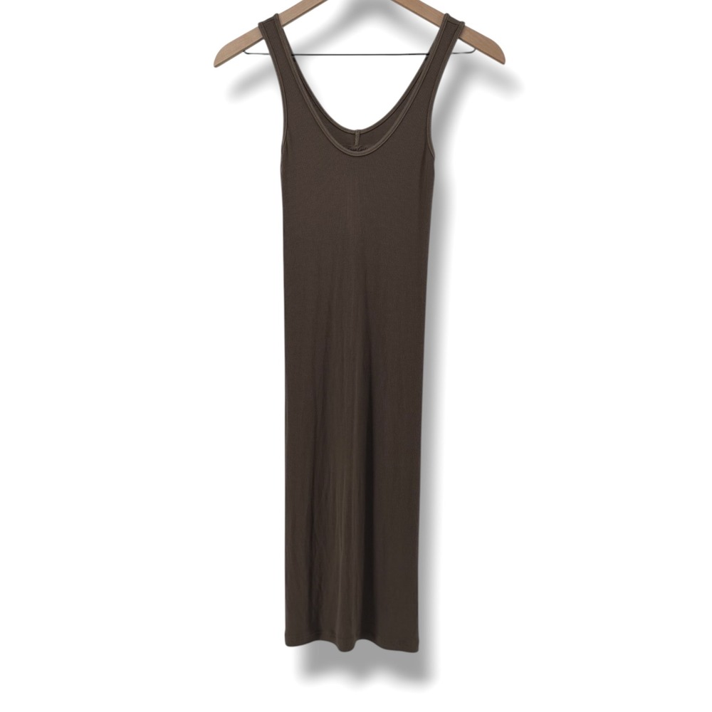 Enza Costa Silk Rib Tank Midi Dress Womens Small Brown Minimalist Casual USA